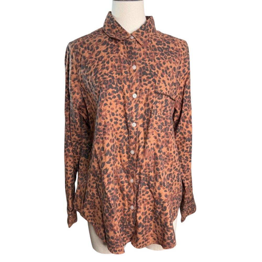 Aerie Leopard Print Button Down Shirt Long Sleeve Pajama Top Size Small